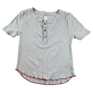 Girls Grey Knit Tee Shirt 3 Button Front size L Decorative Edge Cotton JH1496